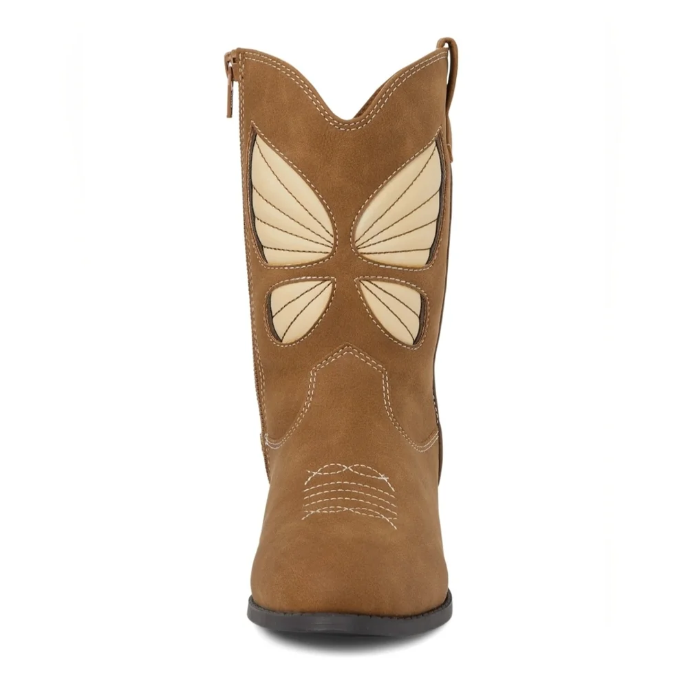 B2G1F Childrens Place Tan Butterfly Design Zip Up Boots, Youth 11, NWOT
